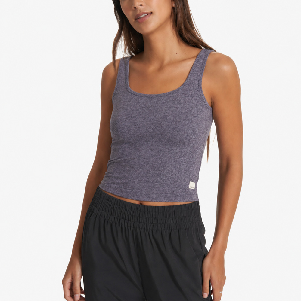 Vuori Halo Tank Top Womens XS Heather Blue Square Neck Fitted Cropped Yoga Run